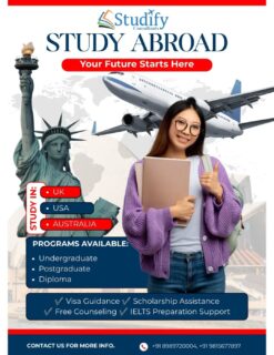 ✈️ Your study abroad journey starts here! We're your trusted partner for student visa services.
✅ Apply your Study Visa Now
✅ Free Counselling
✅ 100% Visa (Guidance)
-------------------------------------------------------------
For more details: Studify Consultants, SCO 64 sector 47C Chandigarh
Contact us:📞📞
Mobile/WhatsApp: +91 98156 77897 +91 89897 20004
www.studifyconsultants.in
-------------------------------------------------------------
#abroad #university #opportunities #ielts #StudyAbroadVisa